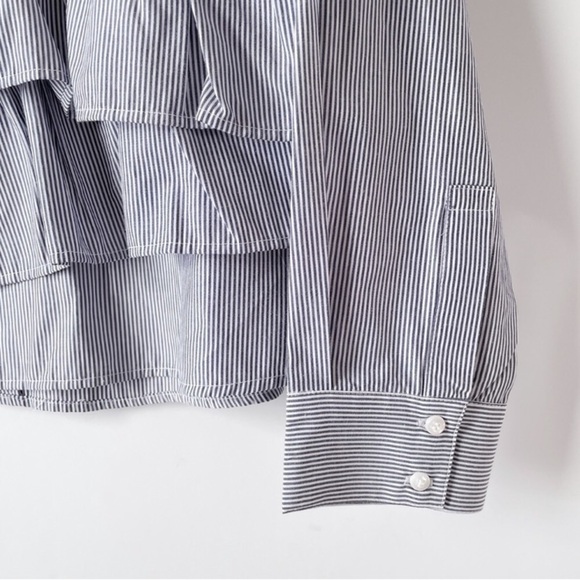 Sincerely Jules pinstripe ruffle front Victoria blouse size medium - Picture 12 of 13